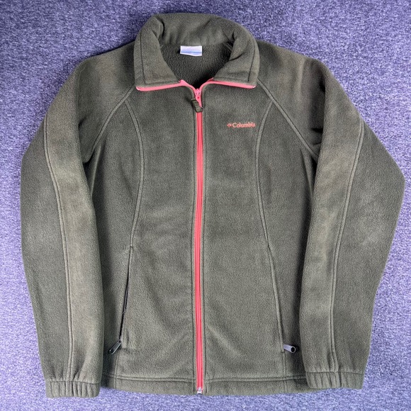 Columbia Fleece Jacket Womens Small Olive Green Full Zip Mock Neck Soft Layering - Picture 2 of 16